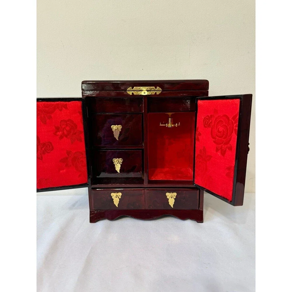 Vintage CHINESE LACQUER Jewelry Music Box DIORAMA Style